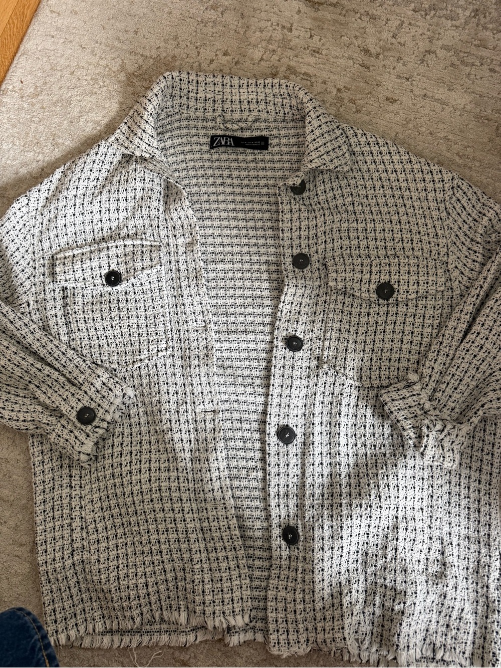Zara Black & White Tweed Shacket Jacket